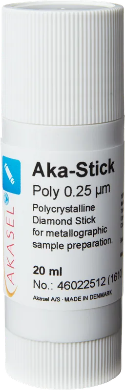 Akasel Aka-Stick Poly 0,25 µm – Polykristallin diamantstick, 20 ml, med 250 ct/L koncentration. Idealisk för finslipning och jämn grundning av nya polerdukar.