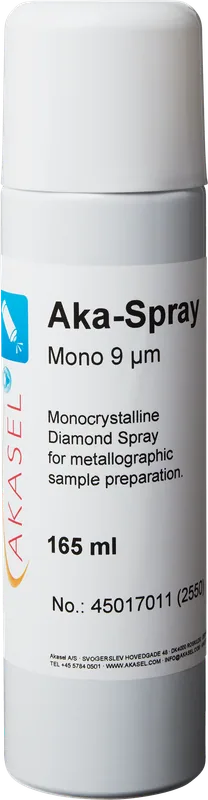 Akasel Aka-Spray Mono 9 µm – Högkvalitativ monokristallin diamantspray i en 165 ml flaska, utvecklad för precis polering och reproducerbara resultat.