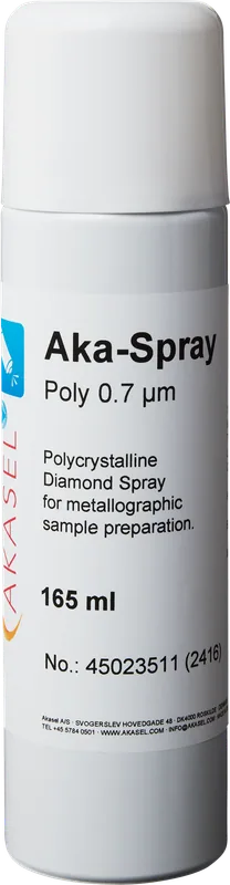 Akasel Aka-Spray Poly 0.7 µm – Polykristallin diamantspray med utmärkt materialavverkningsgrad. Finns i en 165 ml flaska.