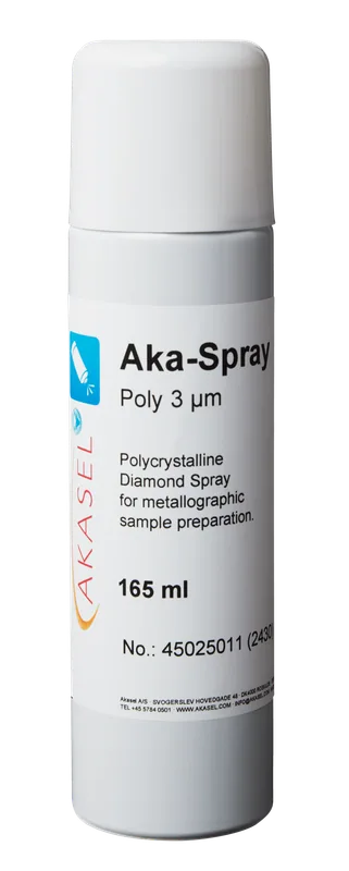 Akasel Aka-Spray Poly 3 µm – Polykristallin diamantspray i en praktisk 165 ml flaska. Perfekt för precis polering med minimal vattenhalt, idealisk för känsliga material.